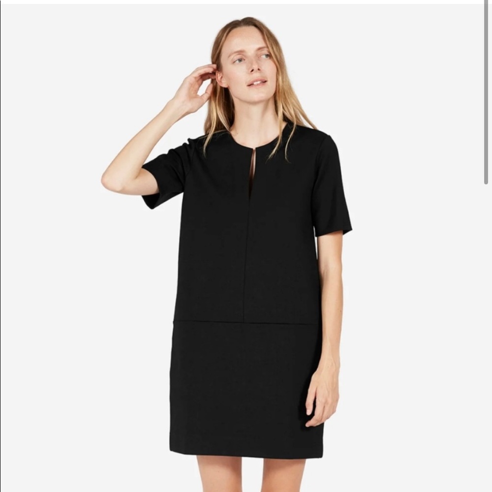 Everlane Ponte Short Sleeve Split Neck Dress L